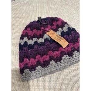 Pier 1 Imports Crochet Beanie Twee Hat Pink Purple Metallic Retro Preppy Woman S